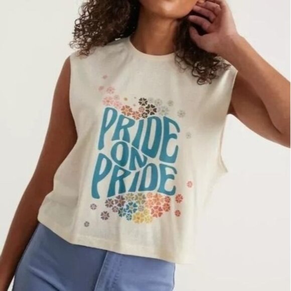 NWT Marine Layer Pride Tank Top Sz L Crop Sleeveless Lightweight Floral Retro - Picture 1 of 9